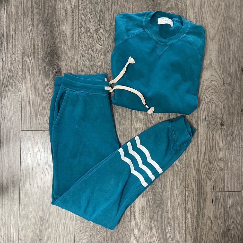 Sol Angeles Coastal Waves Jogger & Pullover Set Size Small Turquoise